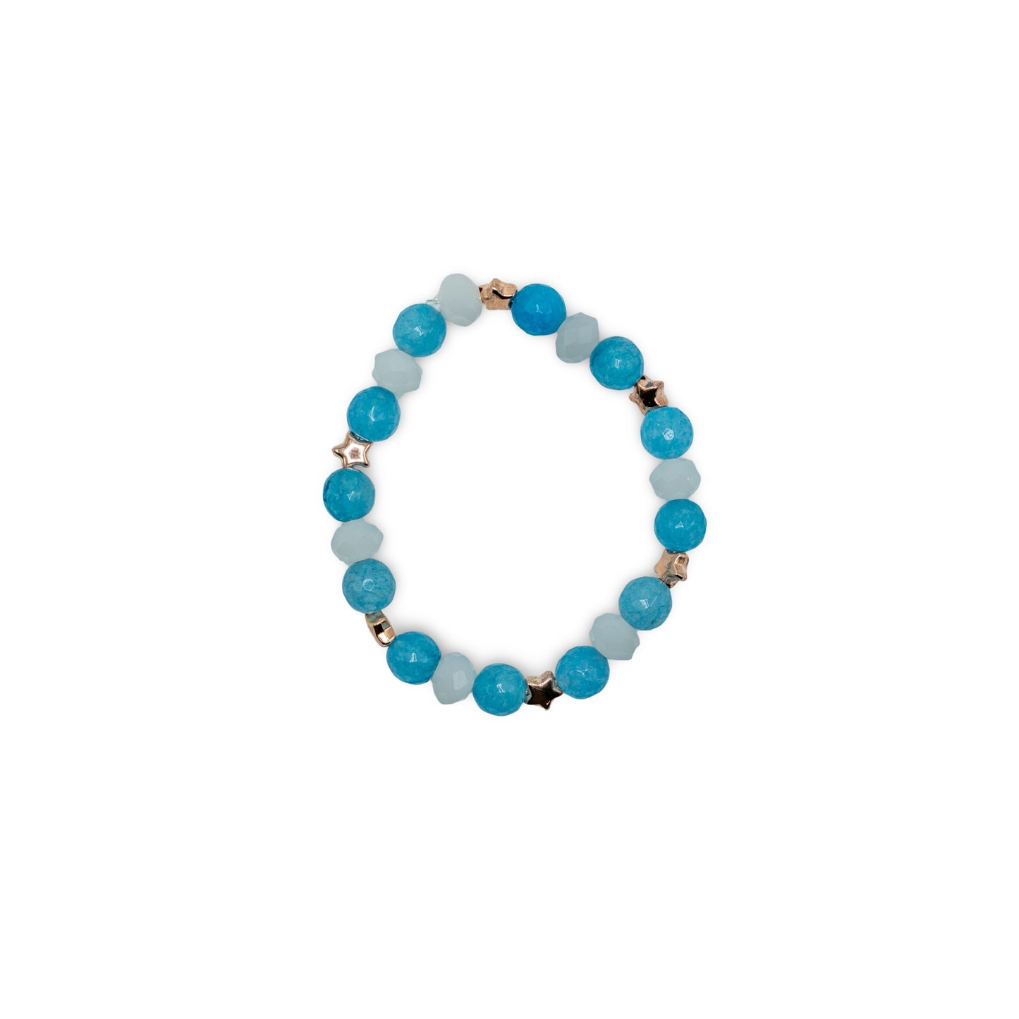 Beaded bracelet with blue and gray beads with gold stars