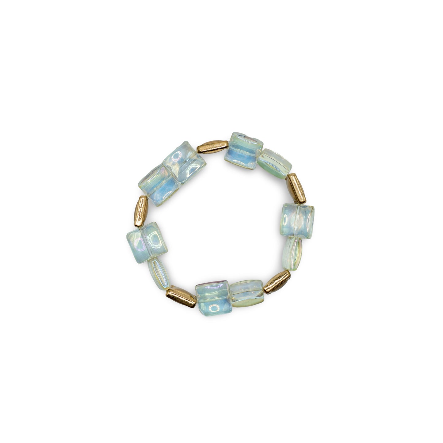 Beaded bracelet with gold accents blue pearl