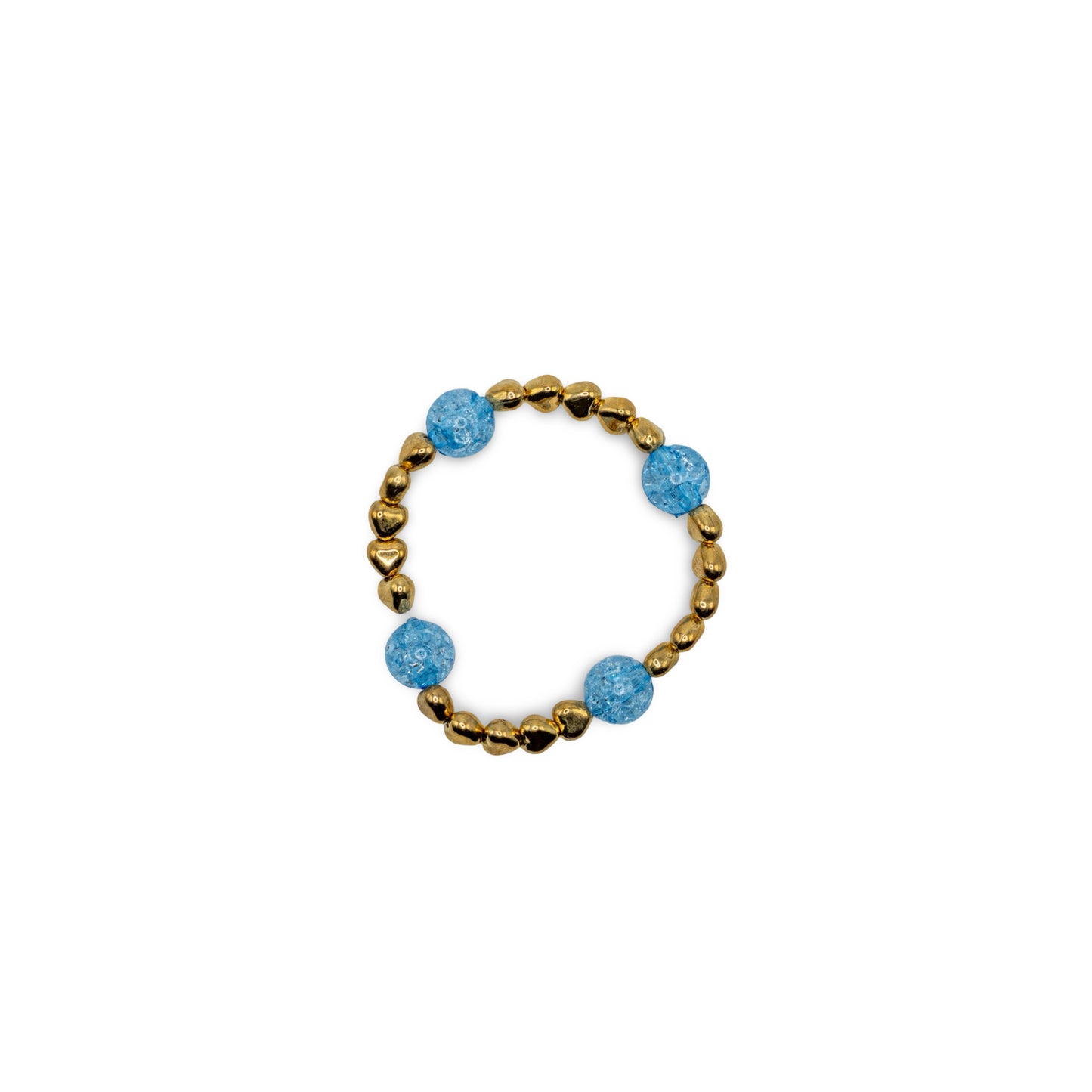 Bracelet with blue and gold hearts beads