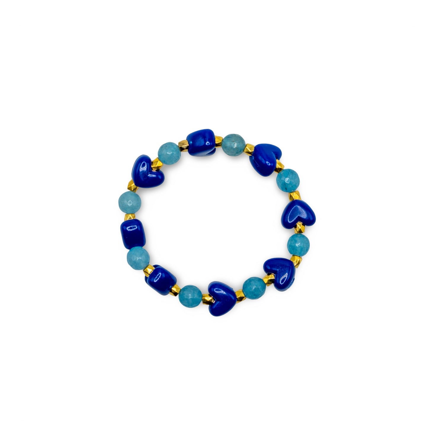 Bracelet with blue and green heart beads