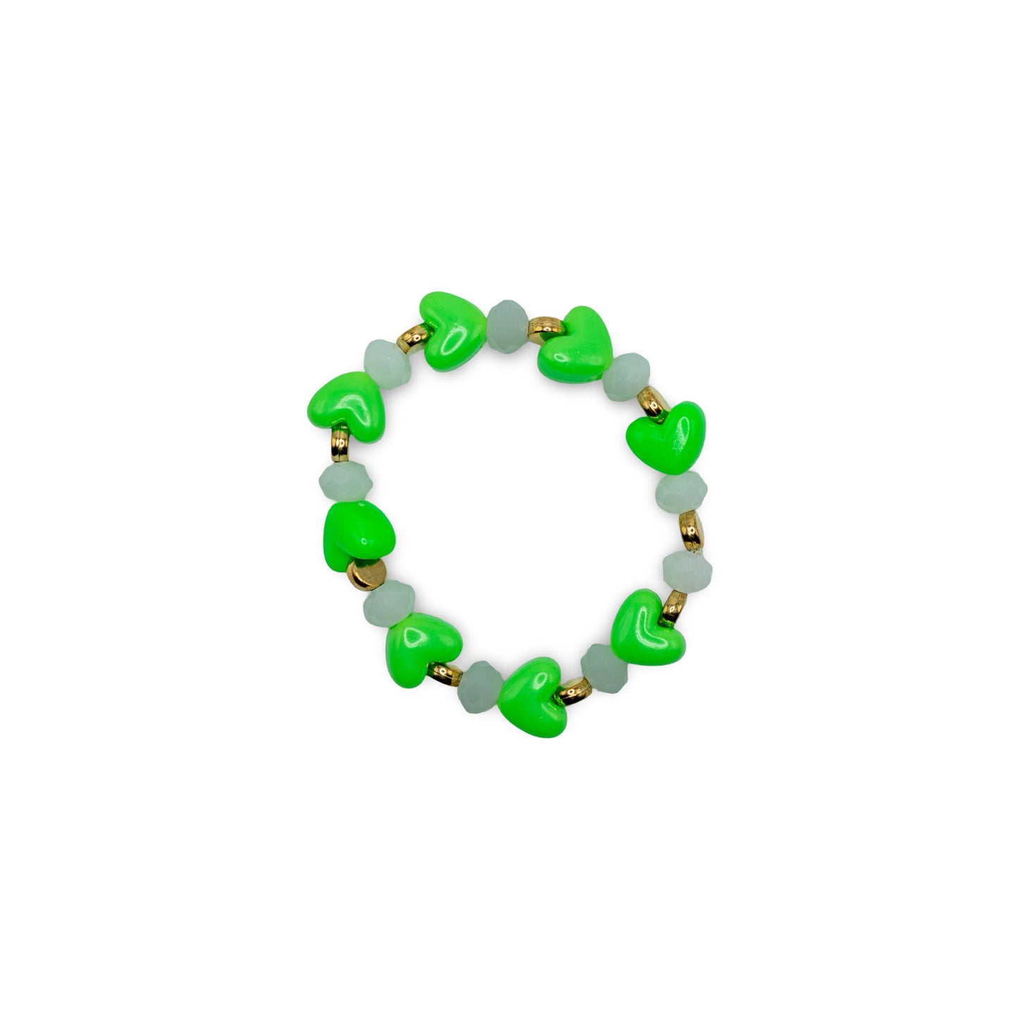 Bracelet with green and clear heart-shaped beads