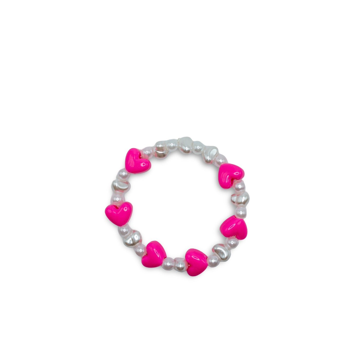 Bracelet with pink heart-shaped beads and white pearls