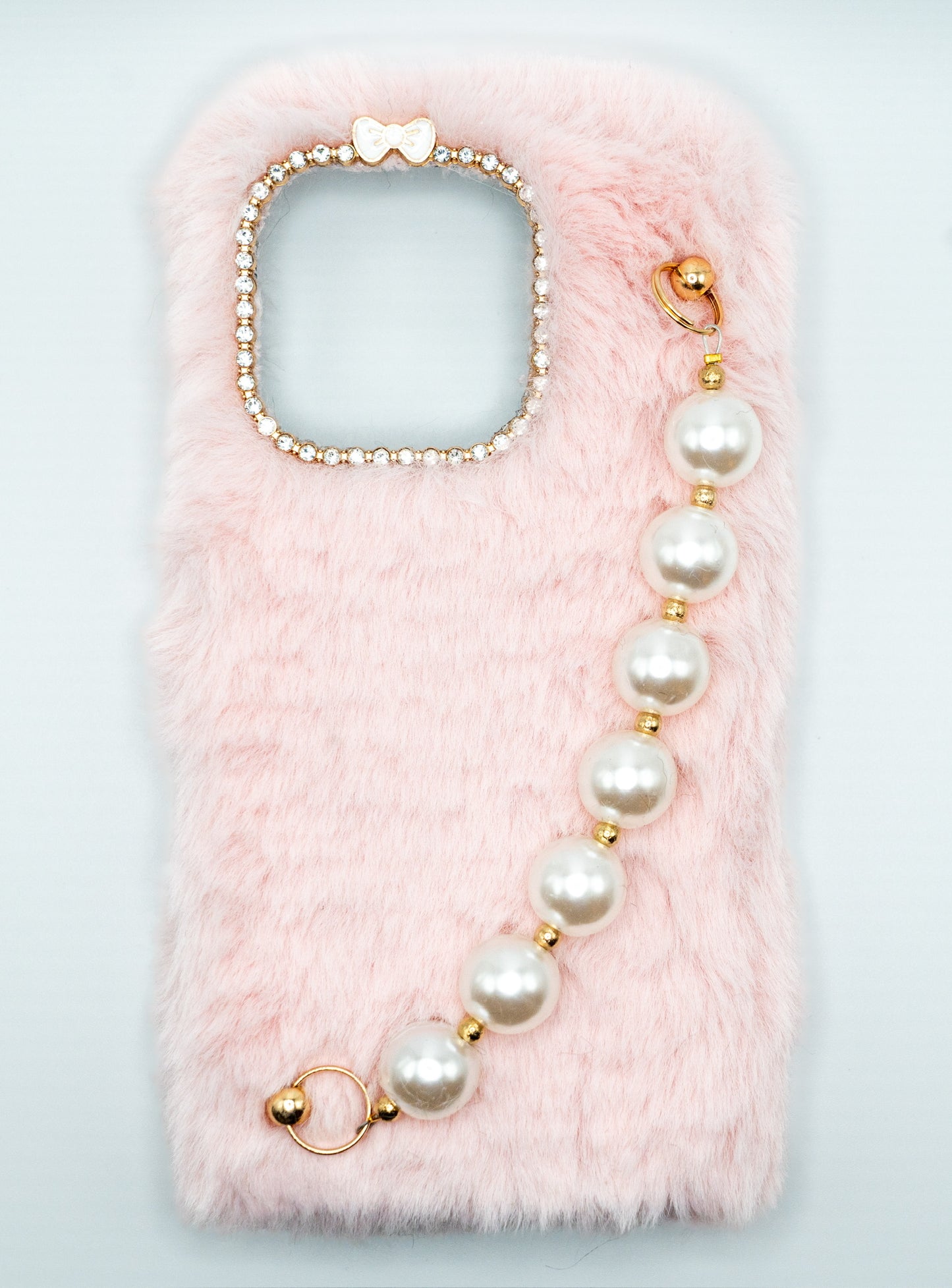 iPhone Faux Fur Case With Pearl Hand Strap