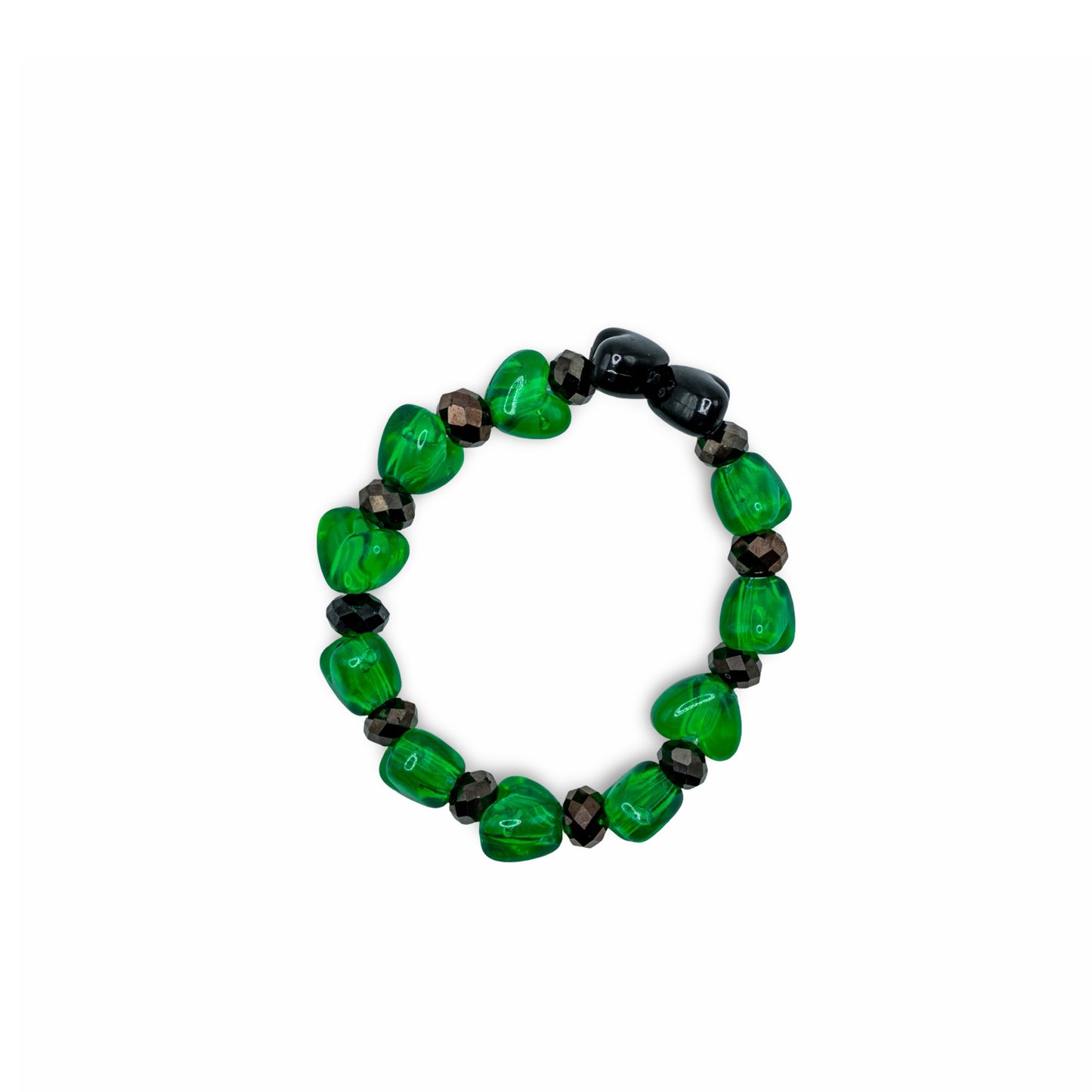 Green and black beaded bracelet hearts