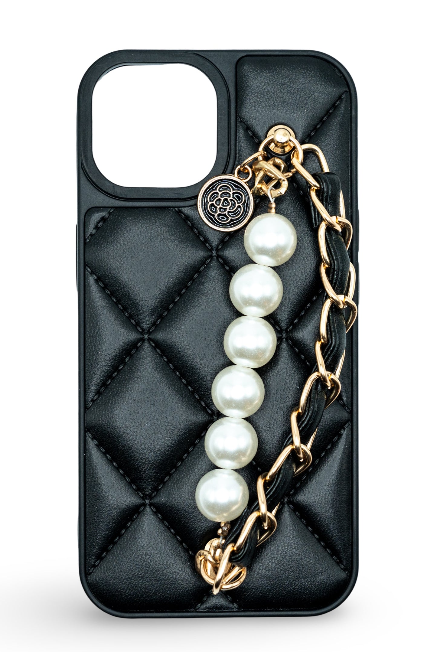 iPhone Case with a Hand Strap Faux Black Leather