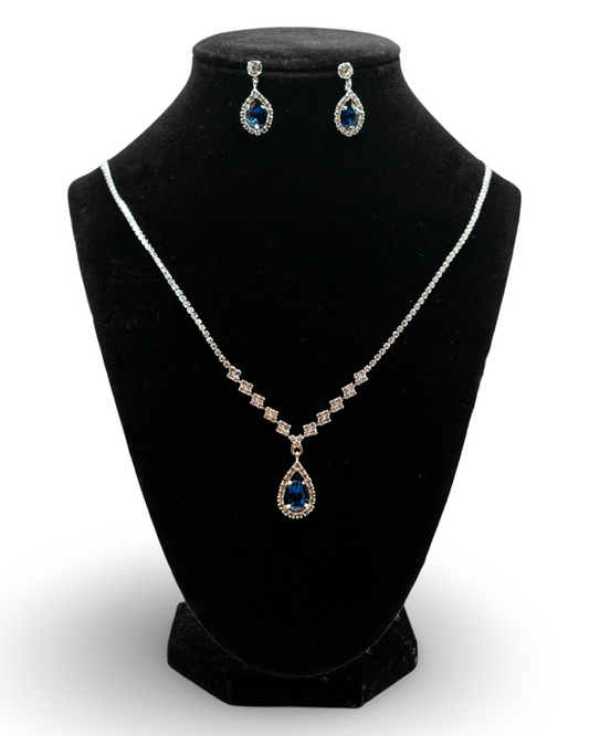 Earrings Necklace Set Blue Stones