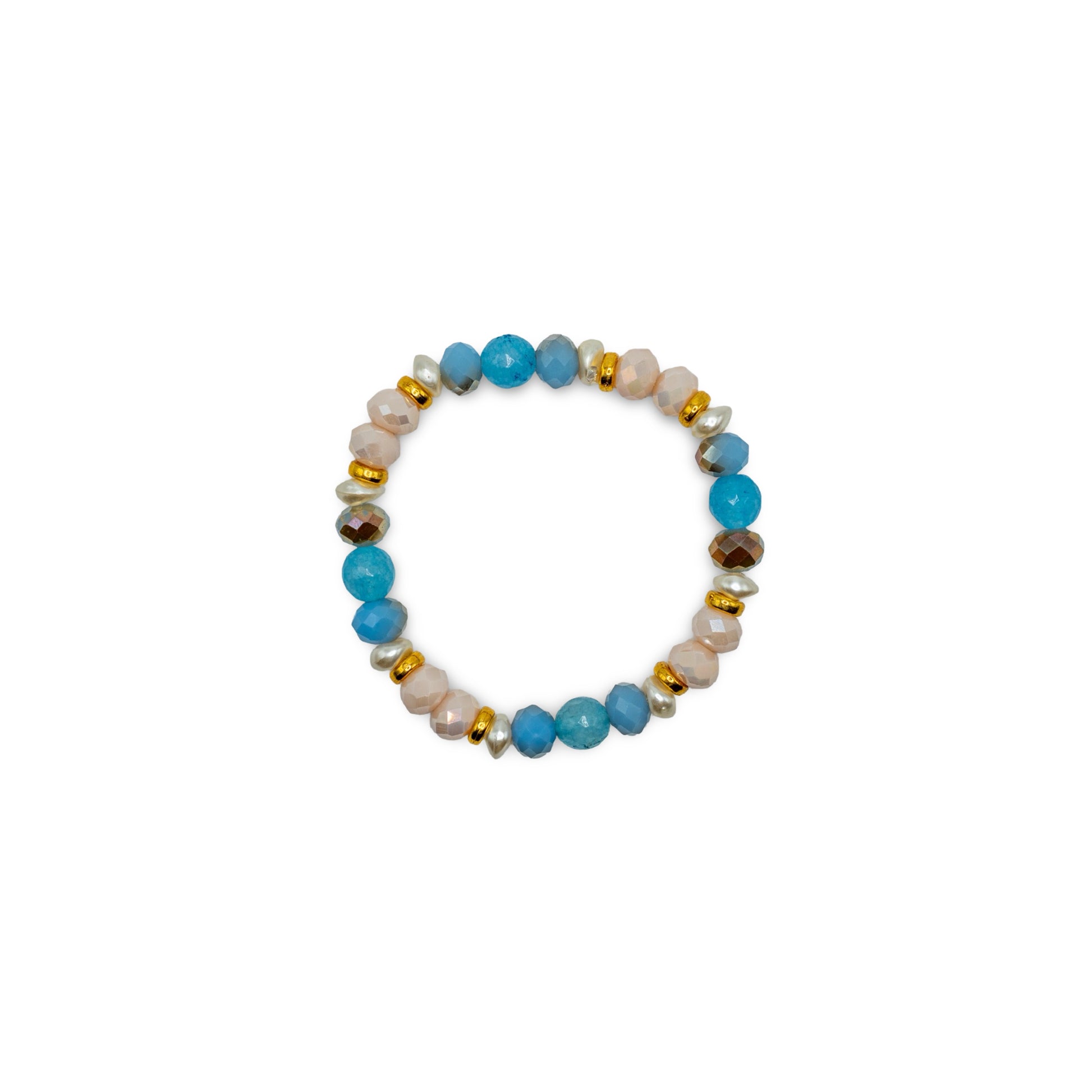 Beaded bracelet with blue, gold, and white beads