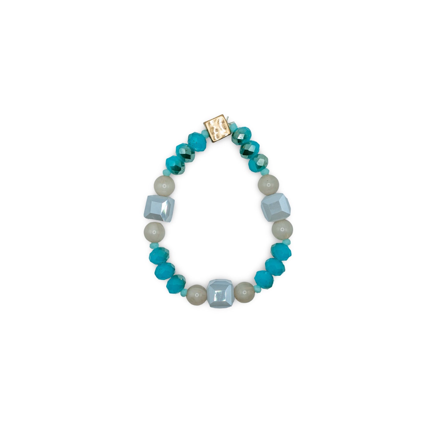 Beaded bracelet with blue, silver and gray beads 
