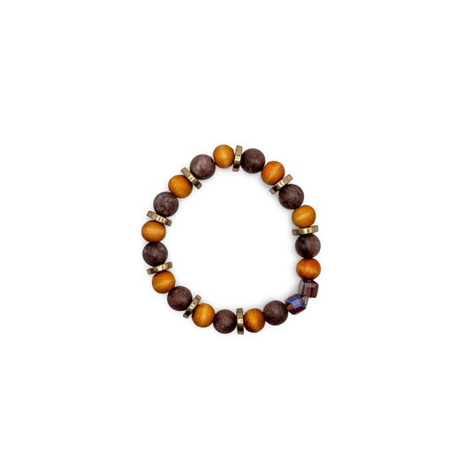 Beaded bracelet with brown and gold beads