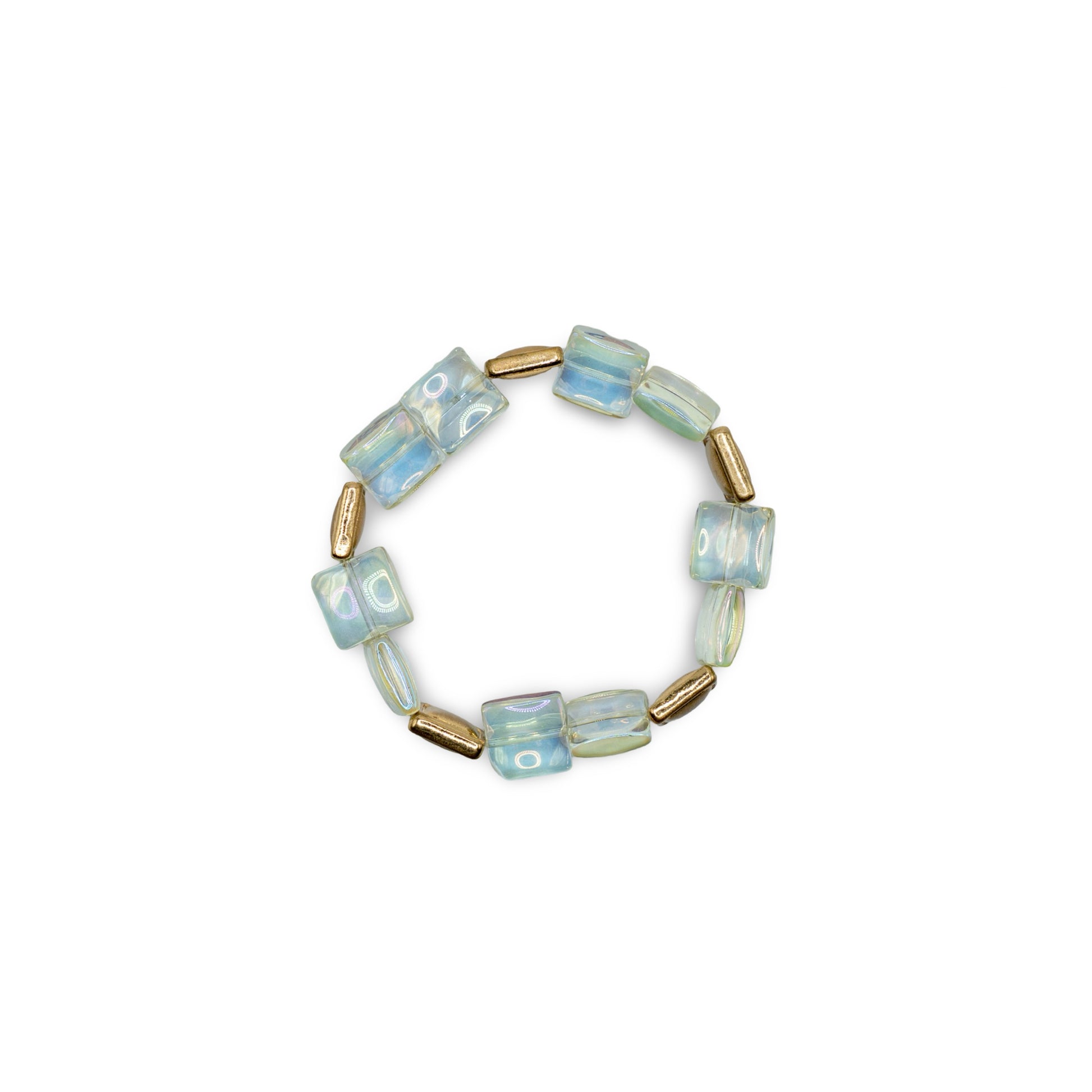 Beaded bracelet with gold accents blue pearl