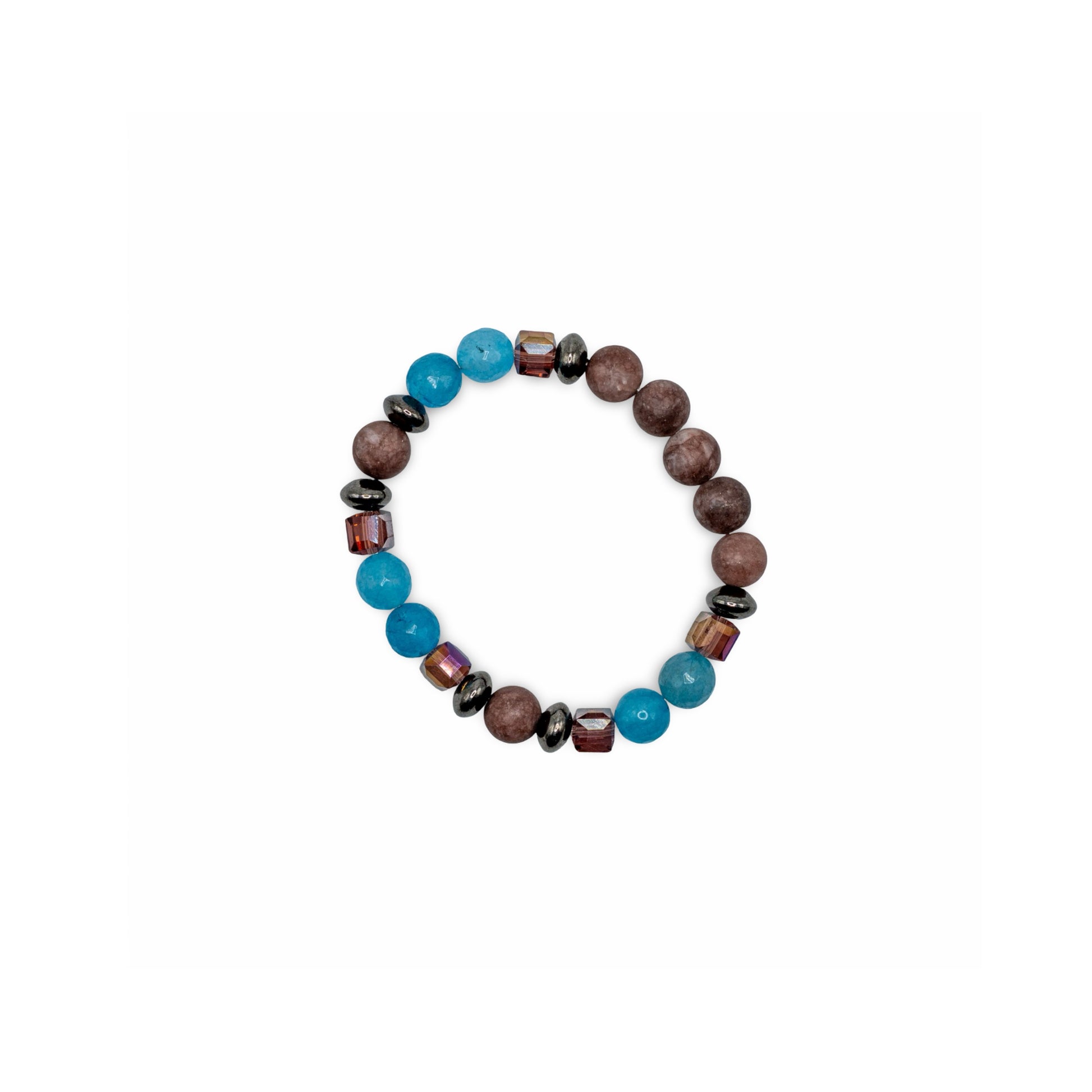 Beaded bracelet with multicolored beads brown emerald blue