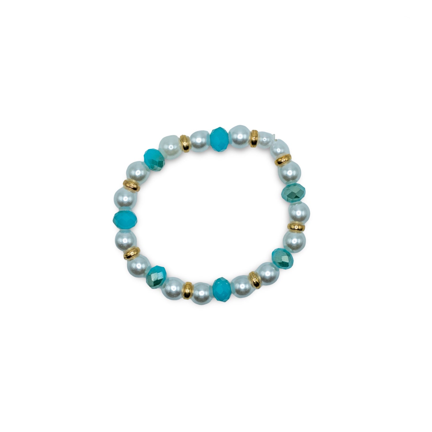 Beaded bracelet with pearls, turquoise beads, and gold accents