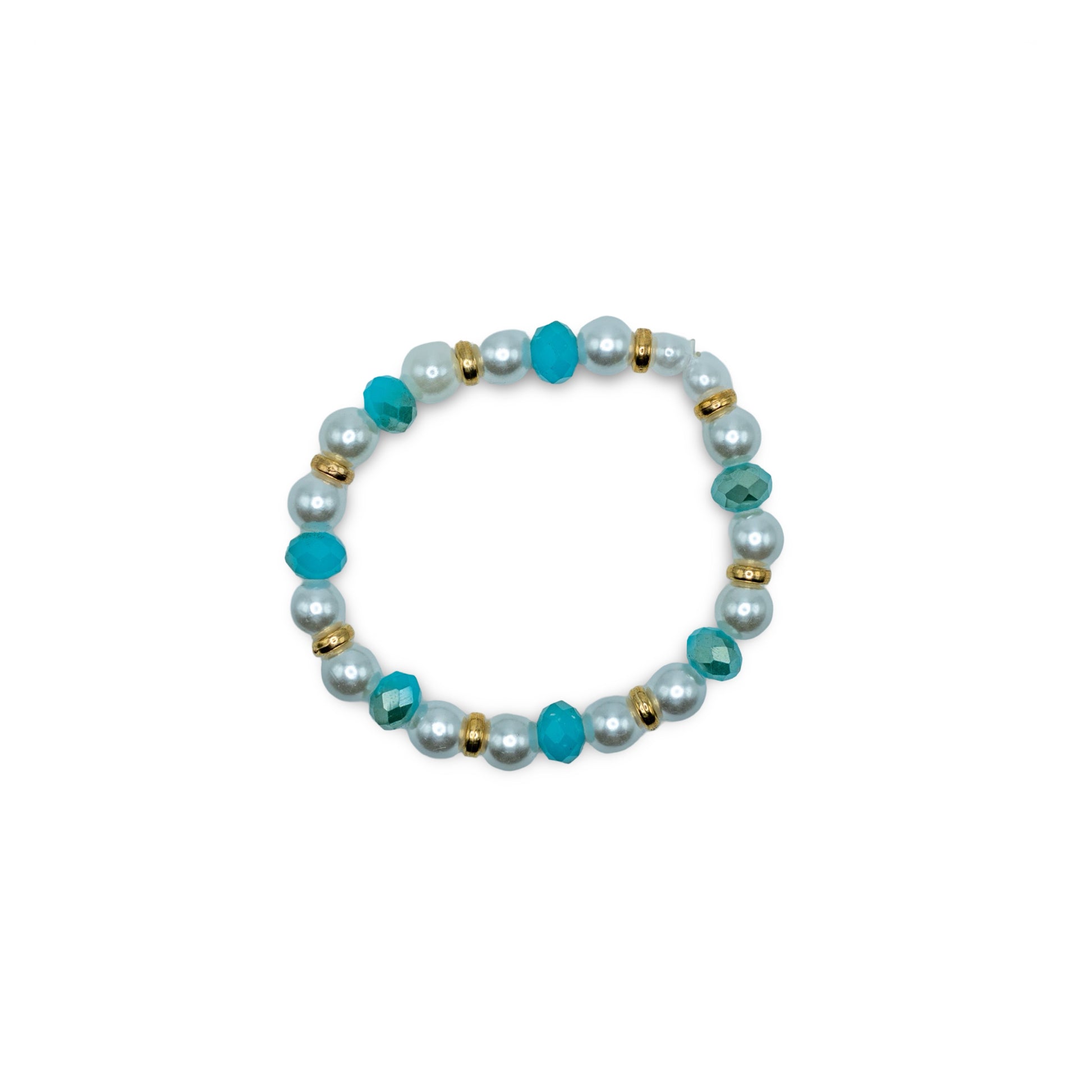 Beaded bracelet with pearls, turquoise beads, and gold accents