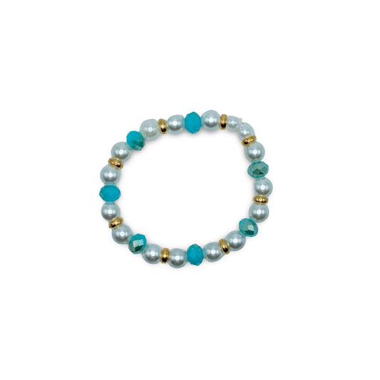 Beaded bracelet with pearls, turquoise beads, and gold accents