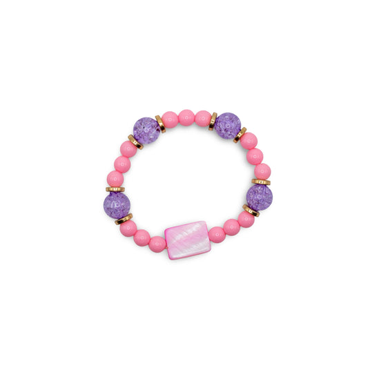 Beaded bracelet with pink and purple beads