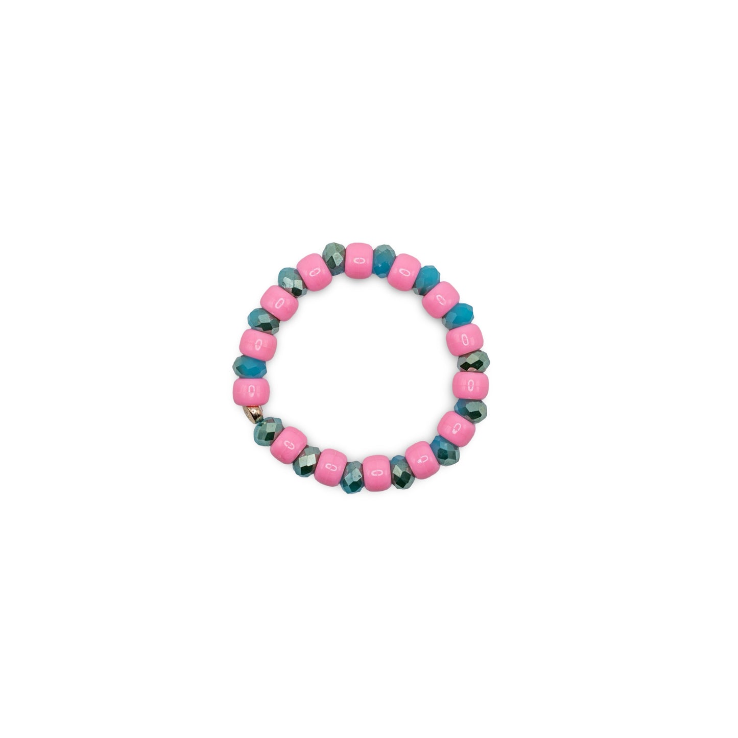 Beaded bracelet with pink, blue, and gray beads