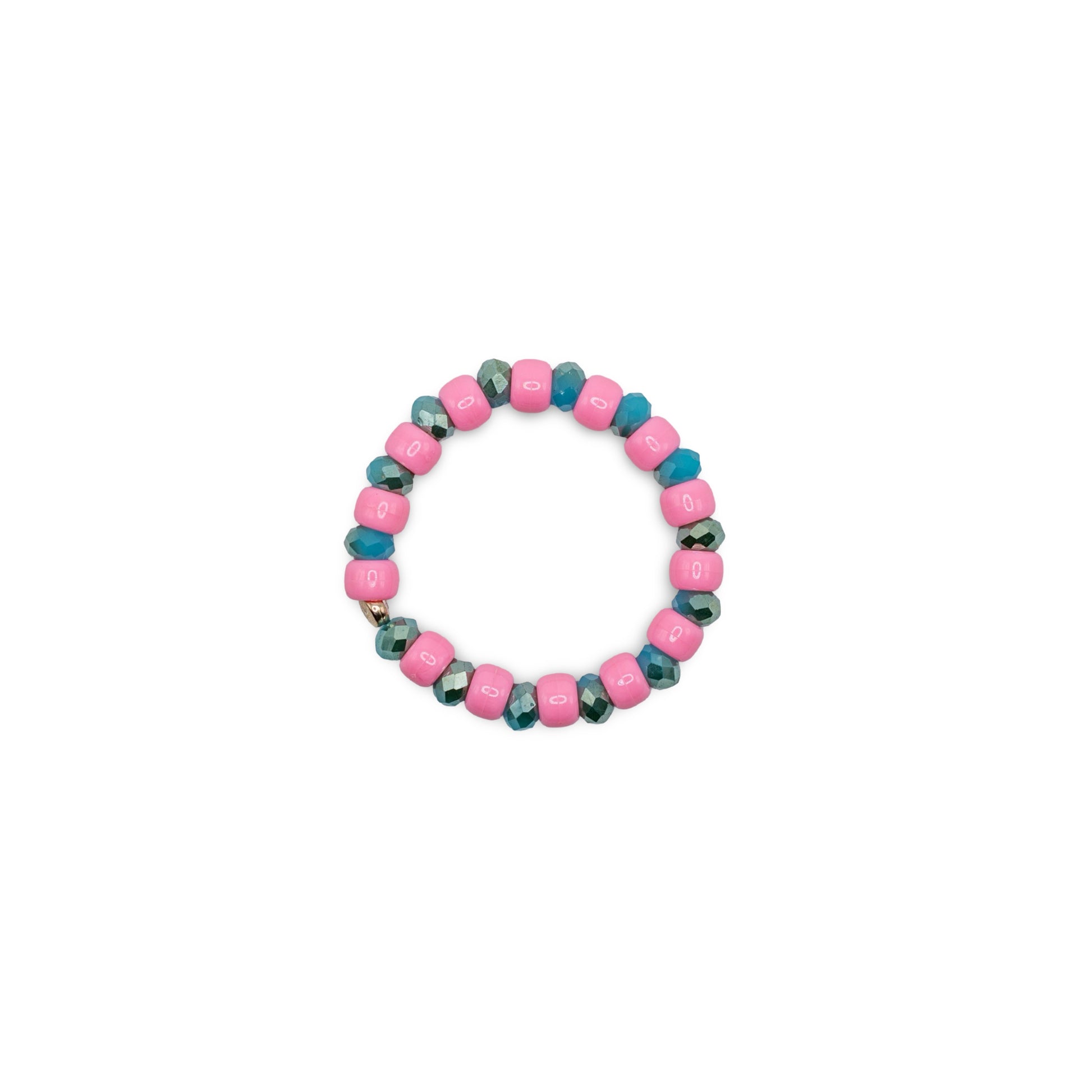 Beaded bracelet with pink, blue, and gray beads