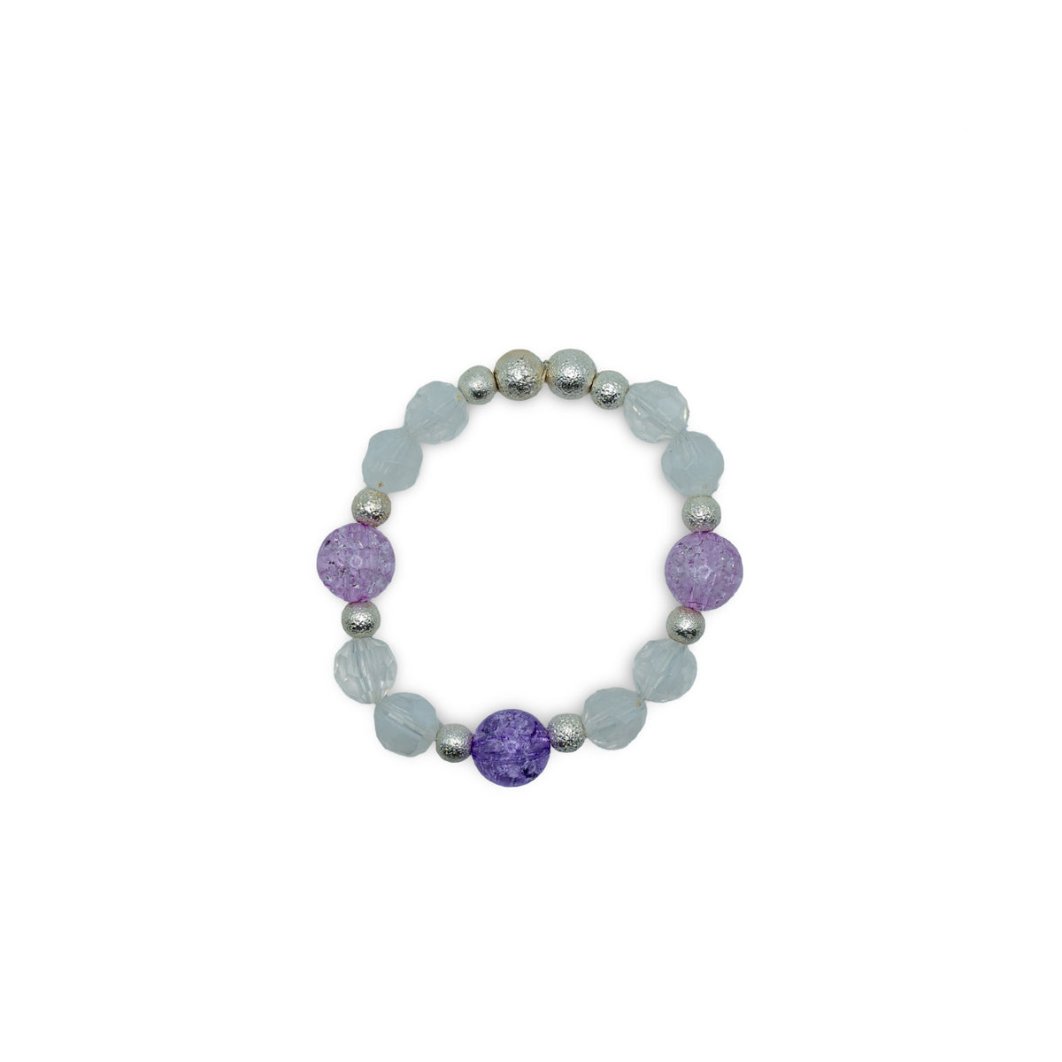 Beaded bracelet with purple and silver beads