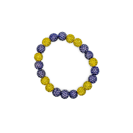 Beaded bracelet with purple and yellow beads