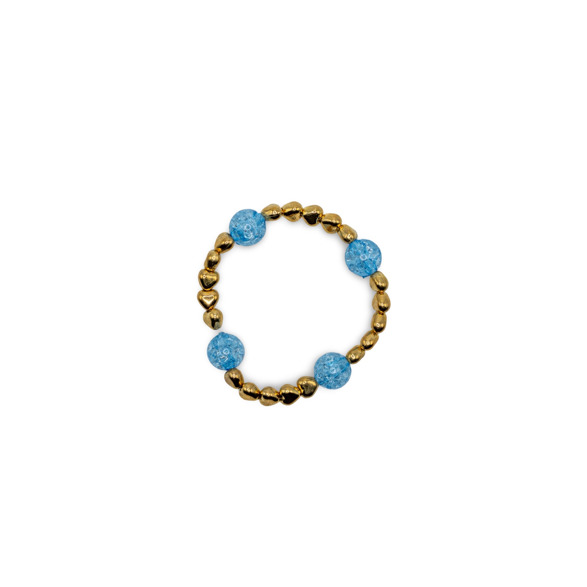 Bracelet with blue and gold hearts beads