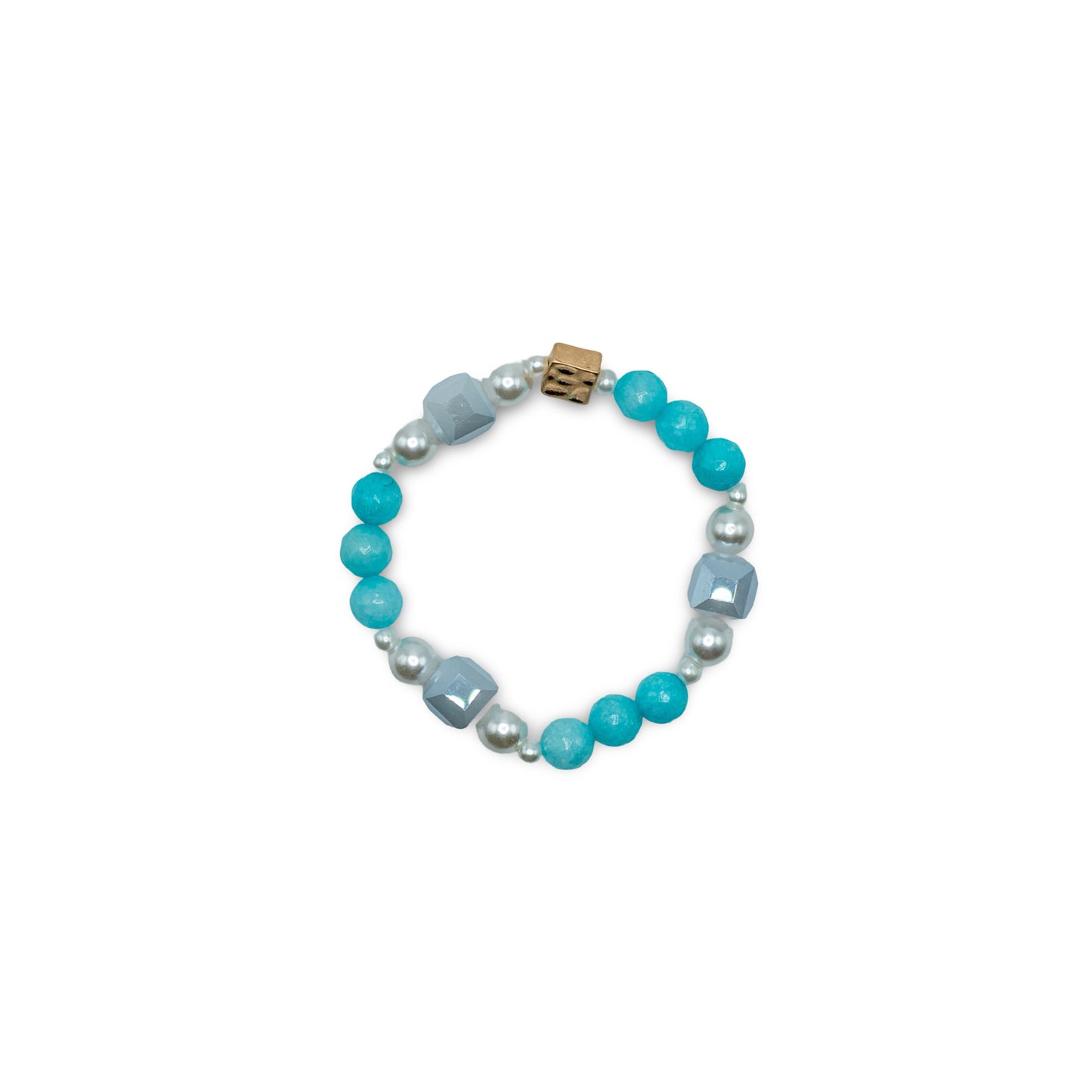Bracelet with blue, gray, and white beads