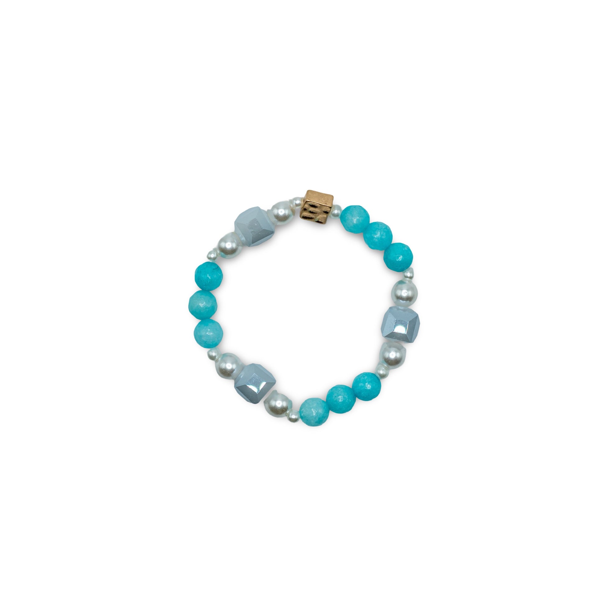 Bracelet with blue, gray, and white beads
