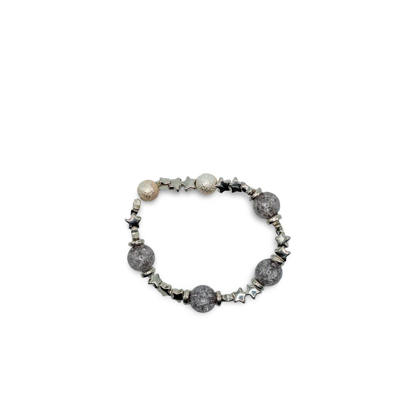 Bracelet with gray beads and pearls, stones and stars