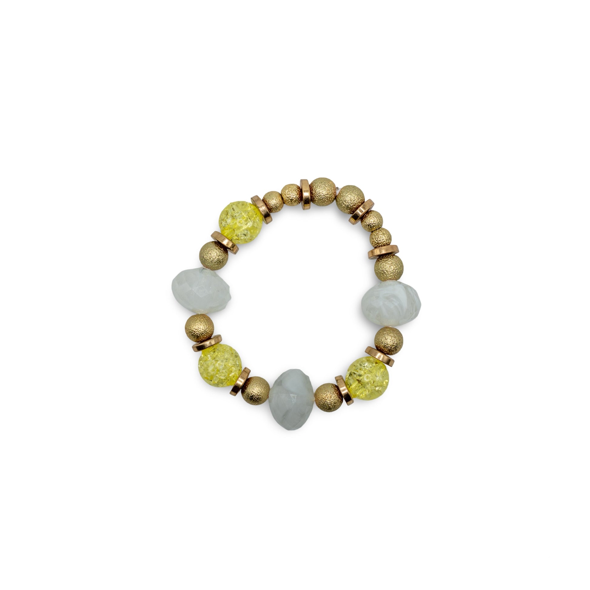 Bracelet with yellow, gray, and gold beads