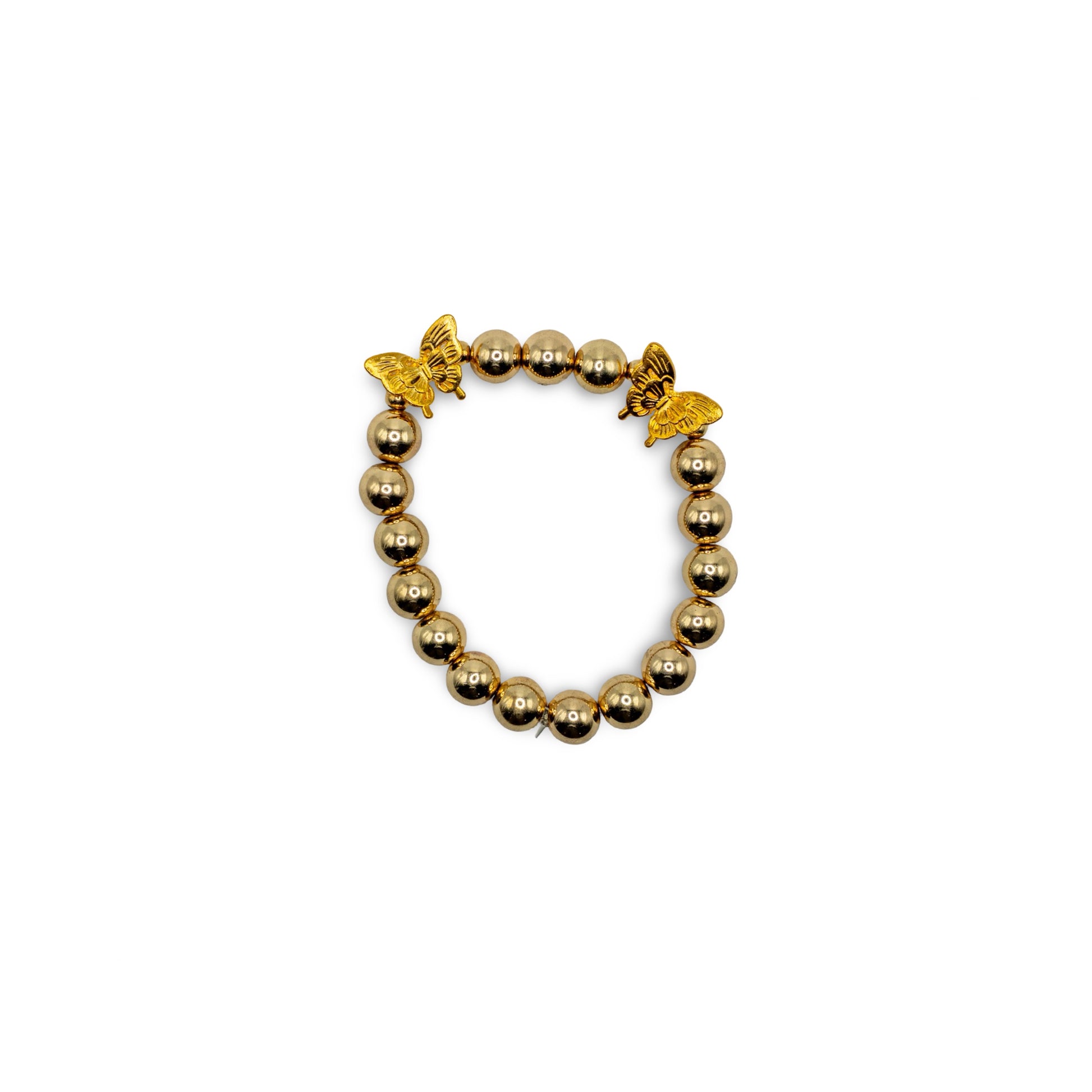 Gold beaded bracelet with butterfly charms
