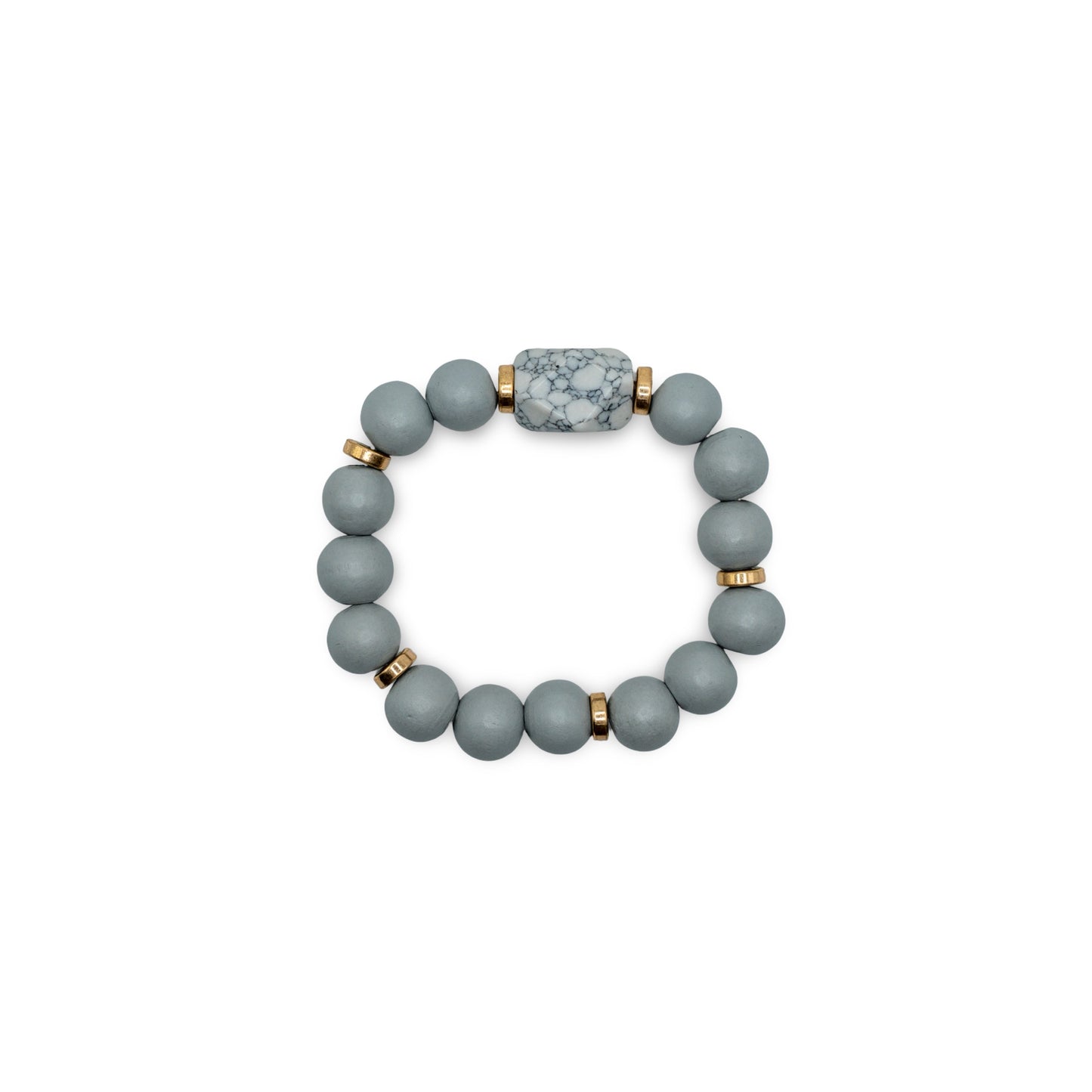Gray beaded bracelet with a marble accent stone
