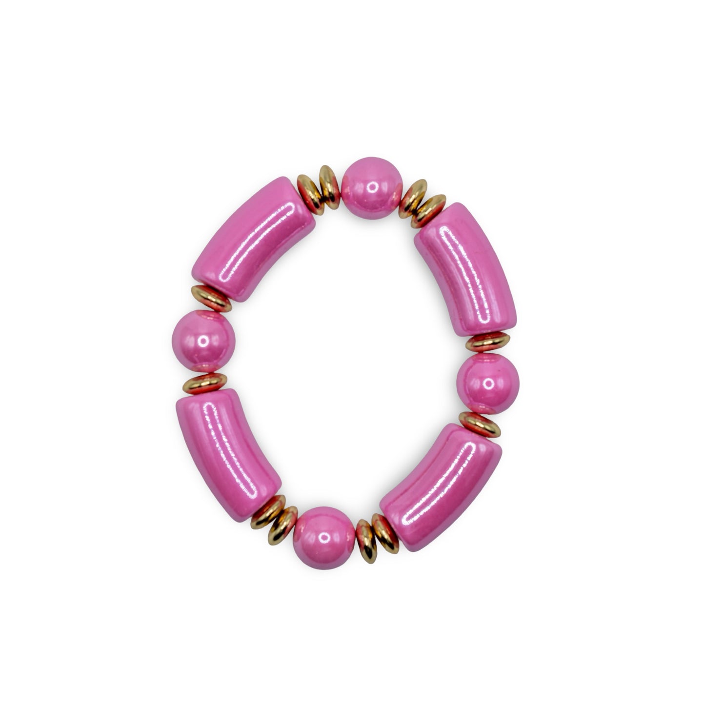 Pink beaded bracelet with gold accents