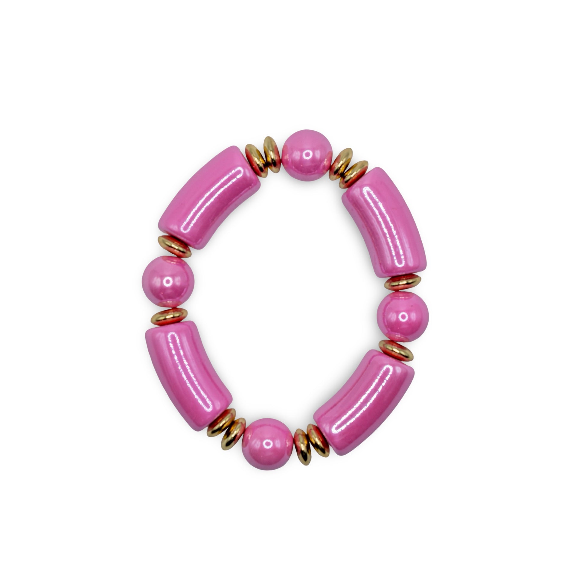 Pink beaded bracelet with gold accents
