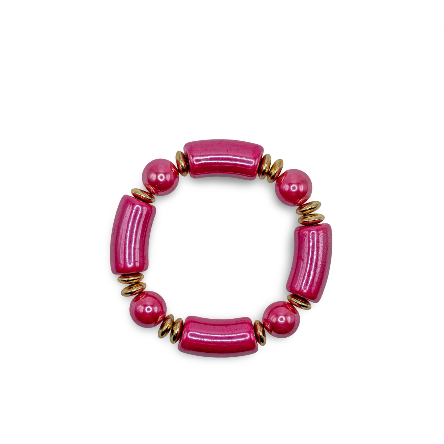 Pink beaded bracelet with gold accents stone