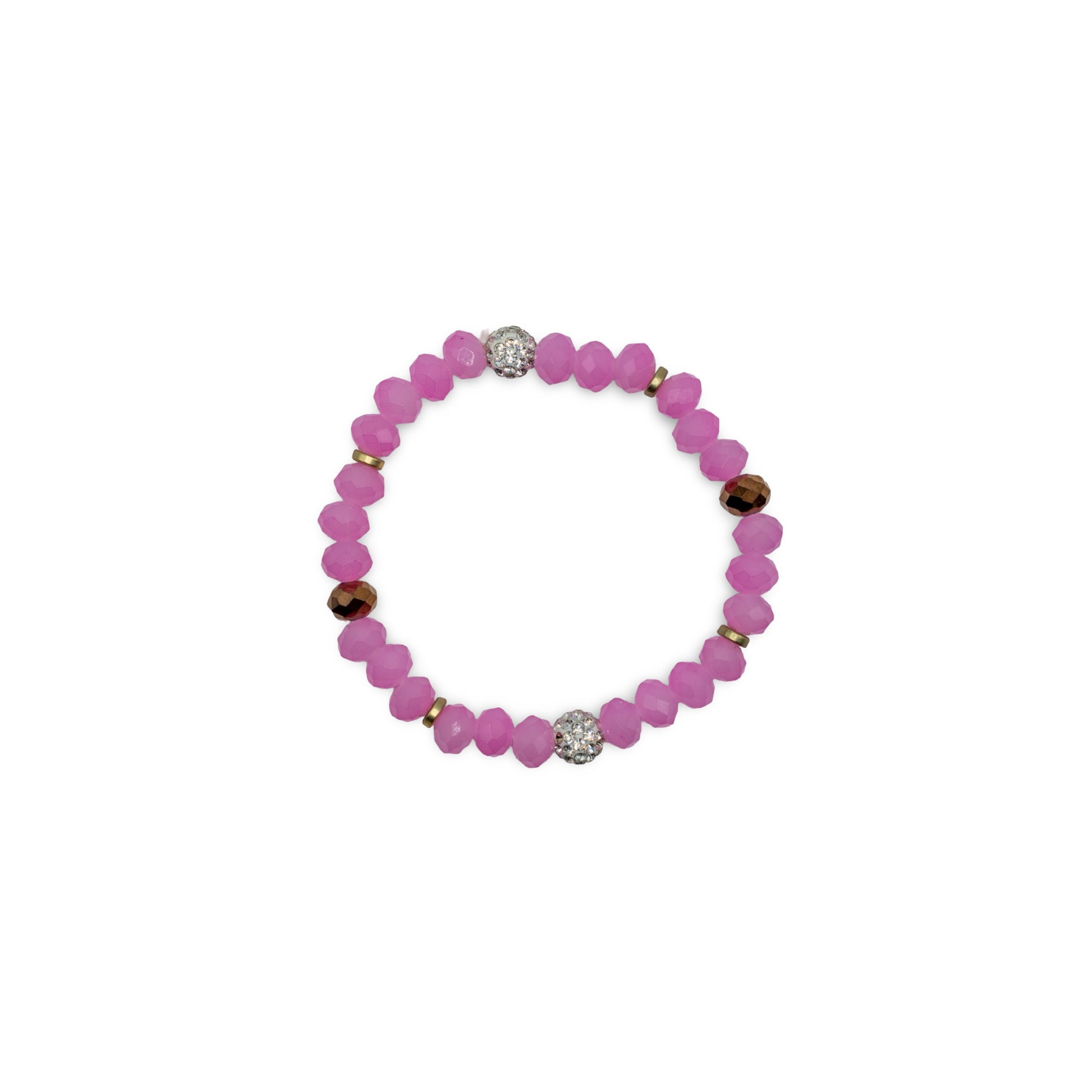 Pink beaded bracelet with silver clasp gold inserts