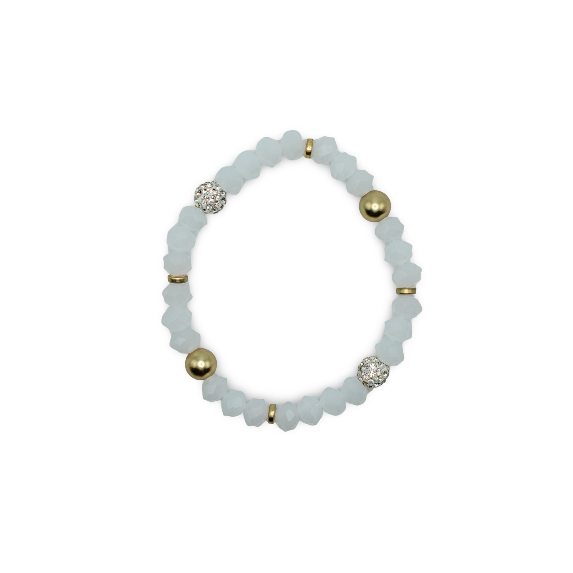 White beaded bracelet with gold and clear beads